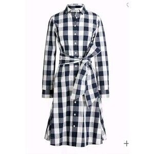 J.Crew Gingham Tie Waist Cotton Poplin Shirtdress Navy White AK929 Size 00